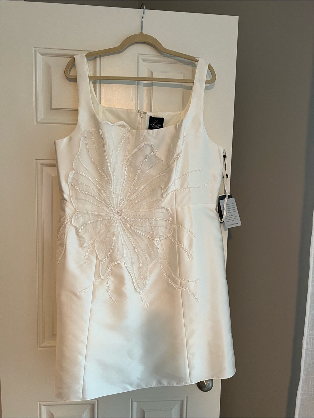 Adrianna Papell White Beaded Floral Mini Dress